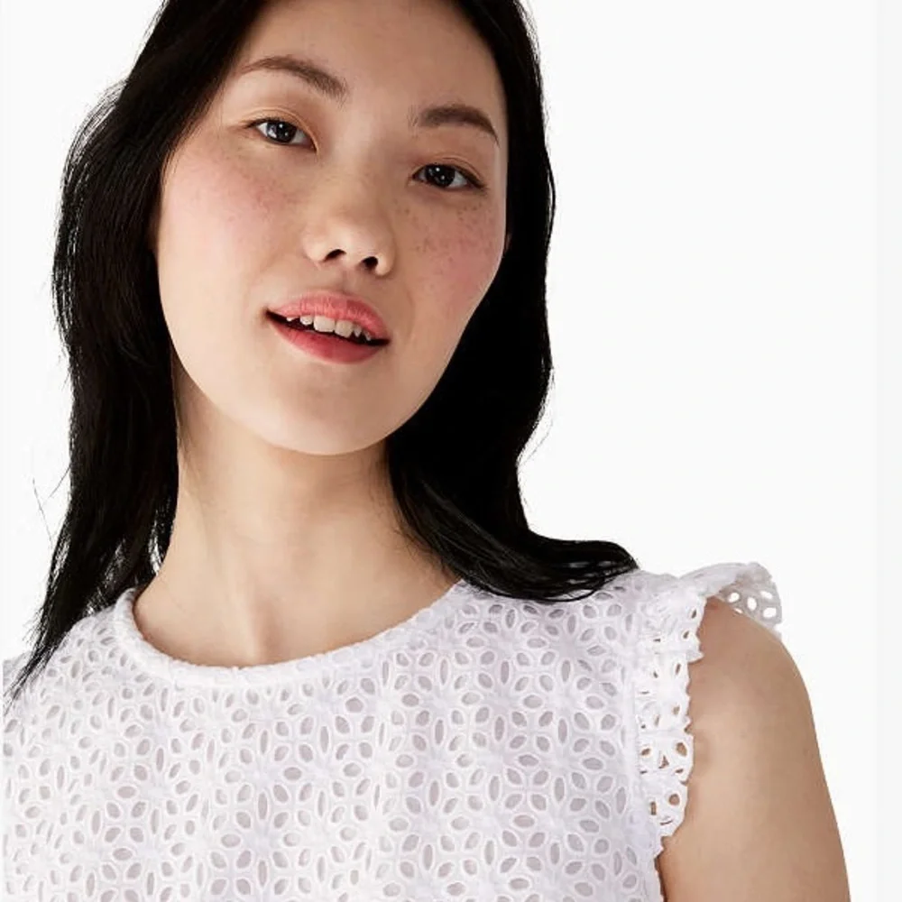 Kate Spade Women’s Eyelet Flounce Top White 100% Cotton Sleeveless Size 10